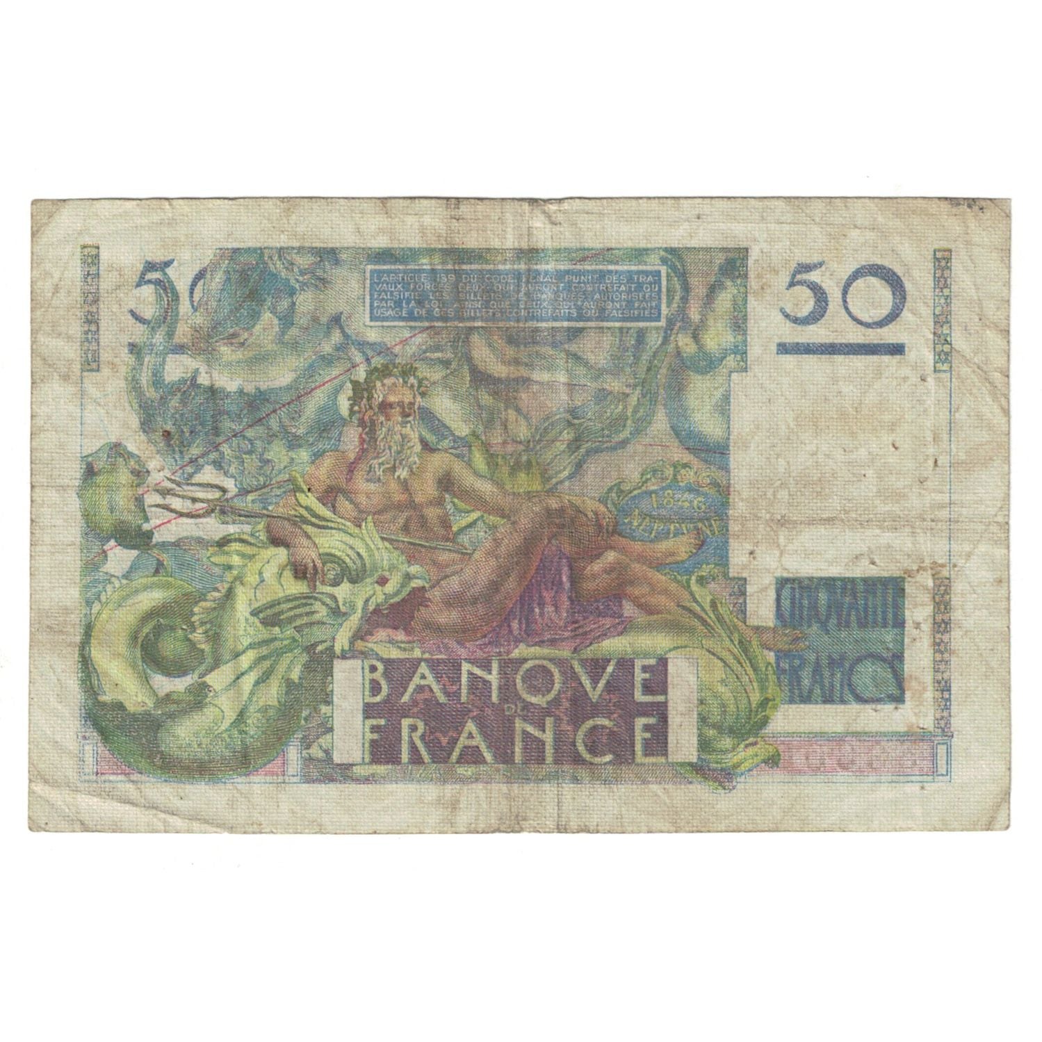 Francja, 50 Francs, Le Verrier, 1950, T.160, VF(20-25), Fayette:20.16, KM:127b