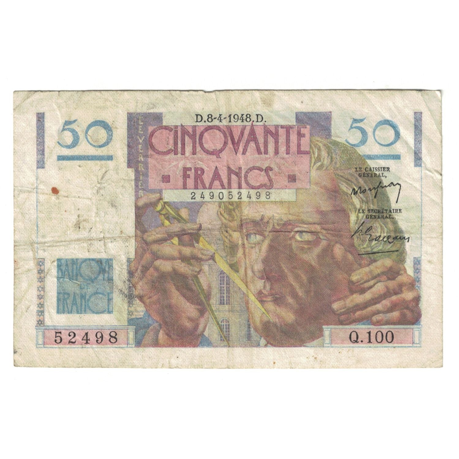 France, 50 Francs, Le Verrier, 1948, Q.100, TB, Fayette:20.10, KM:127b