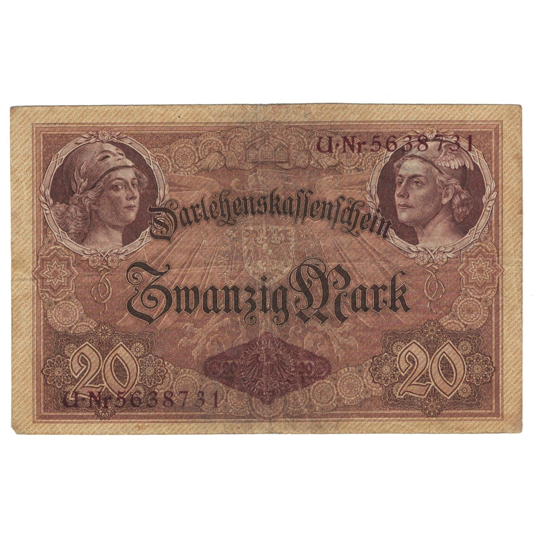 Banknote, Germany, 20 Mark, 1914, 1914-08-05, KM:48a, VF(20-25)