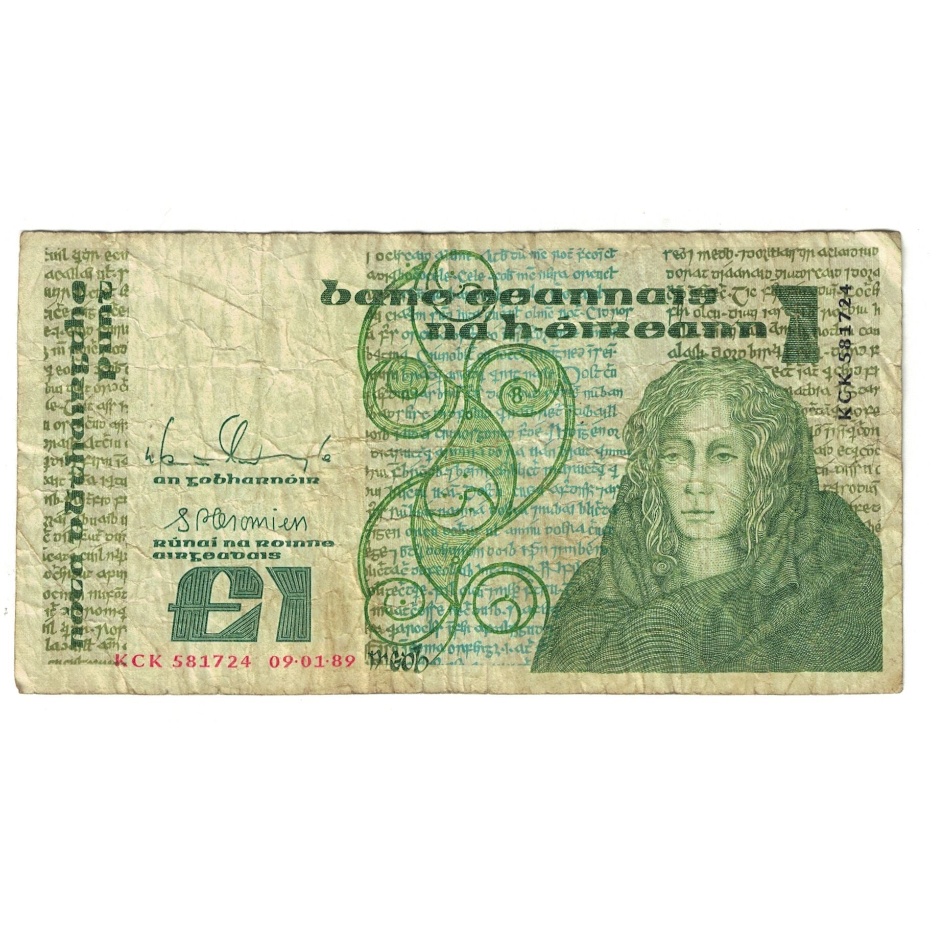 Banknote, Ireland - Republic, 1 Pound, 1989, 1989-07-17, KM:70d, F(12-15)