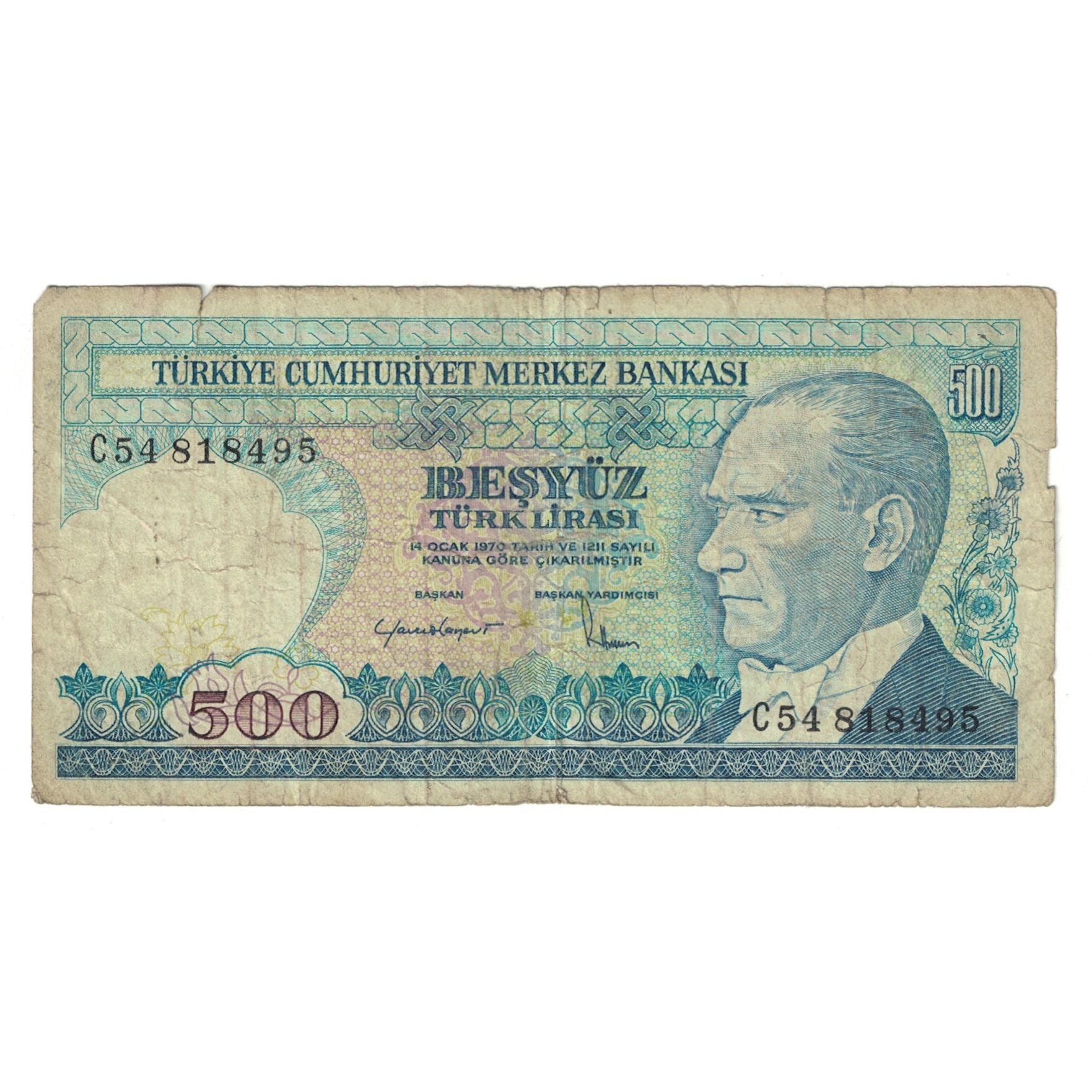 Banknote, Turkey, 500 Lira, KM:195, VG(8-10)