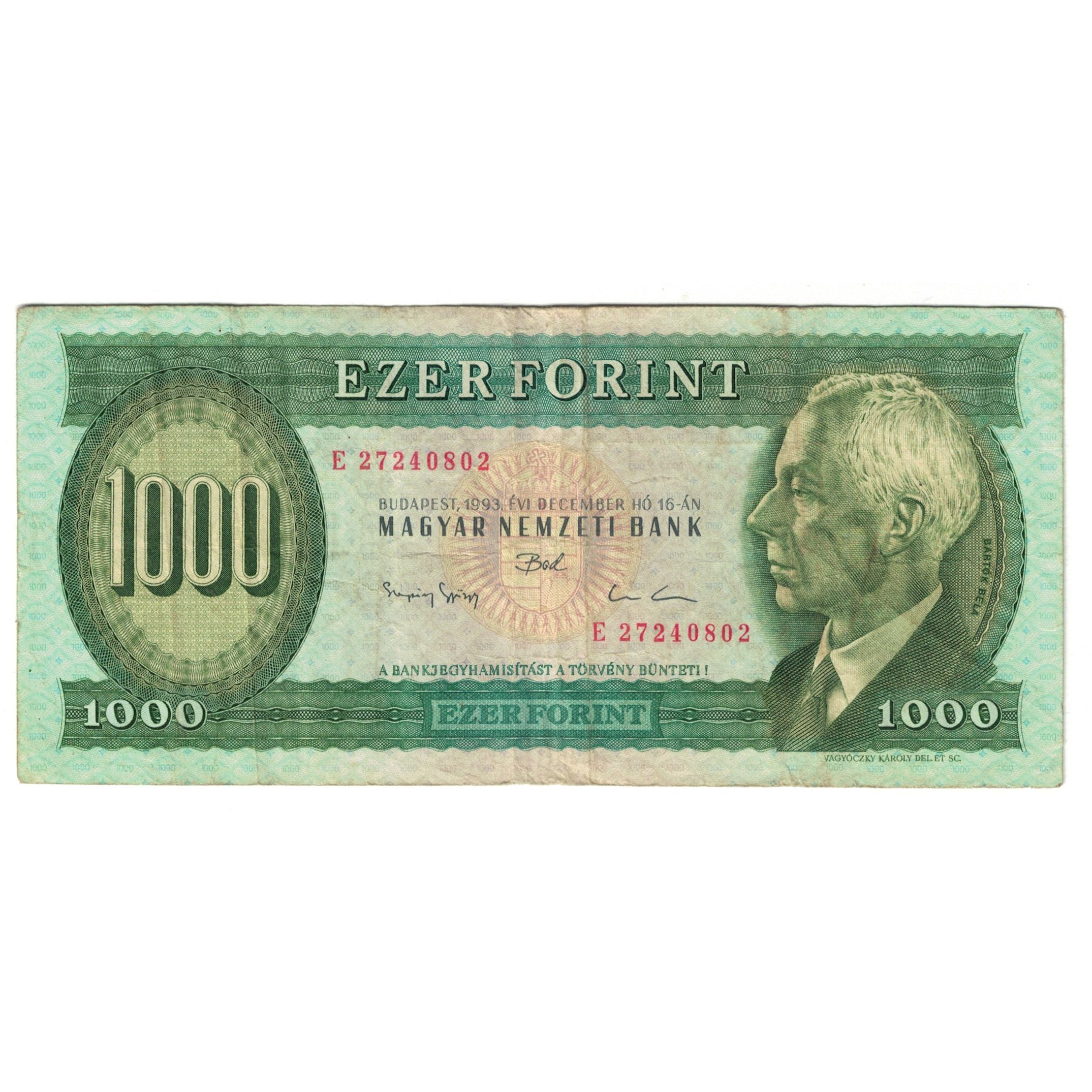 Banconote, Ungheria, 1000 Forint, 1993, 1993-12-16, KM:173b, BB