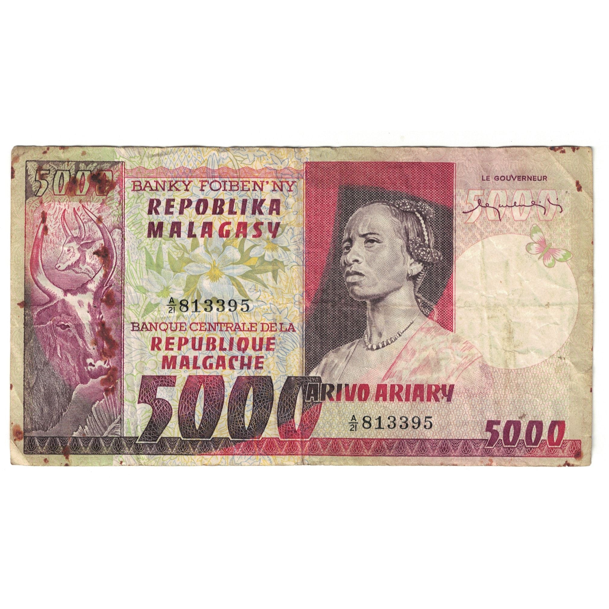 Billet, Madagascar, 5000 Francs = 1000 Ariary, KM:66a, TB