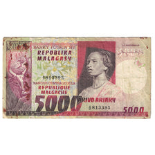 Billet, Madagascar, 5000 Francs = 1000 Ariary, KM:66a, TB