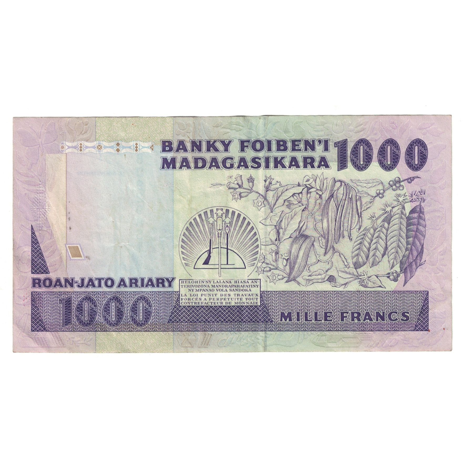 Nota, Madagáscar, 1000 Francs, EF(40-45)