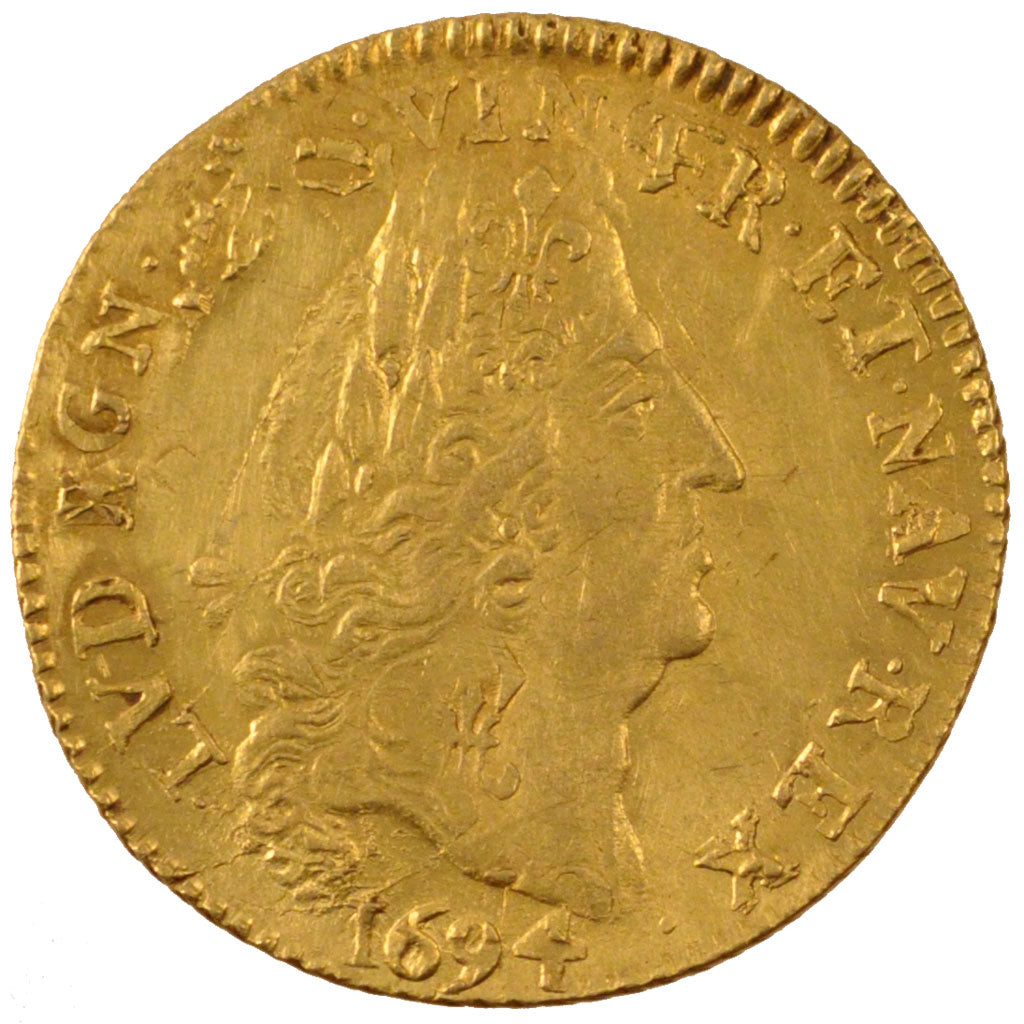 FRANCE, Louis d'or aux 4 L, Louis D'or, 1694, Lille, KM #302.20, AU(55-58),...