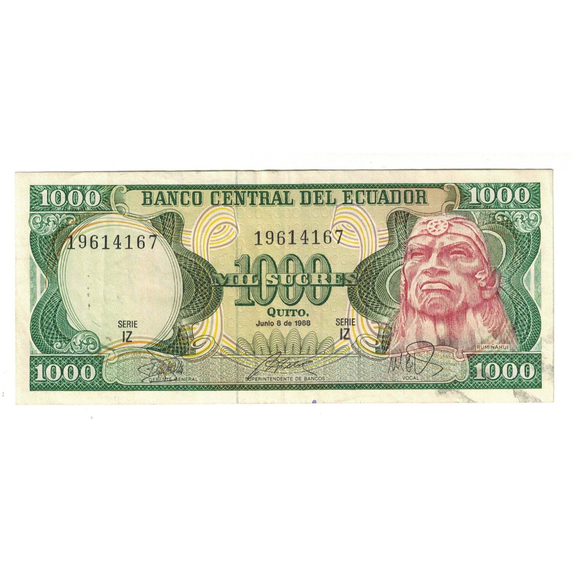 Banknote, Ecuador, 1000 Sucres, 1988, 1988-06-08, KM:125a, EF(40-45)