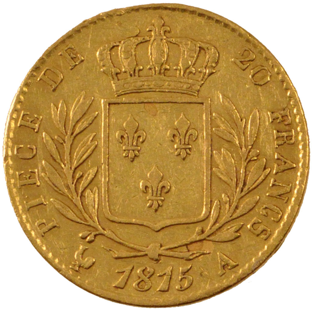 FRANCE, Louis XVIII, 20 Francs, 1815, Paris, KM #706.1, EF(40-45), Gold,...