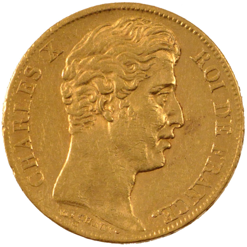 FRANCE, Charles X, 20 Francs, 1827, Paris, KM #726.1, AU(50-53), Gold, Gadoury..