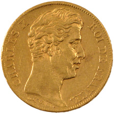 FRANCE, Charles X, 20 Francs, 1827, Paris, KM #726.1, AU(50-53), Gold, Gadoury..