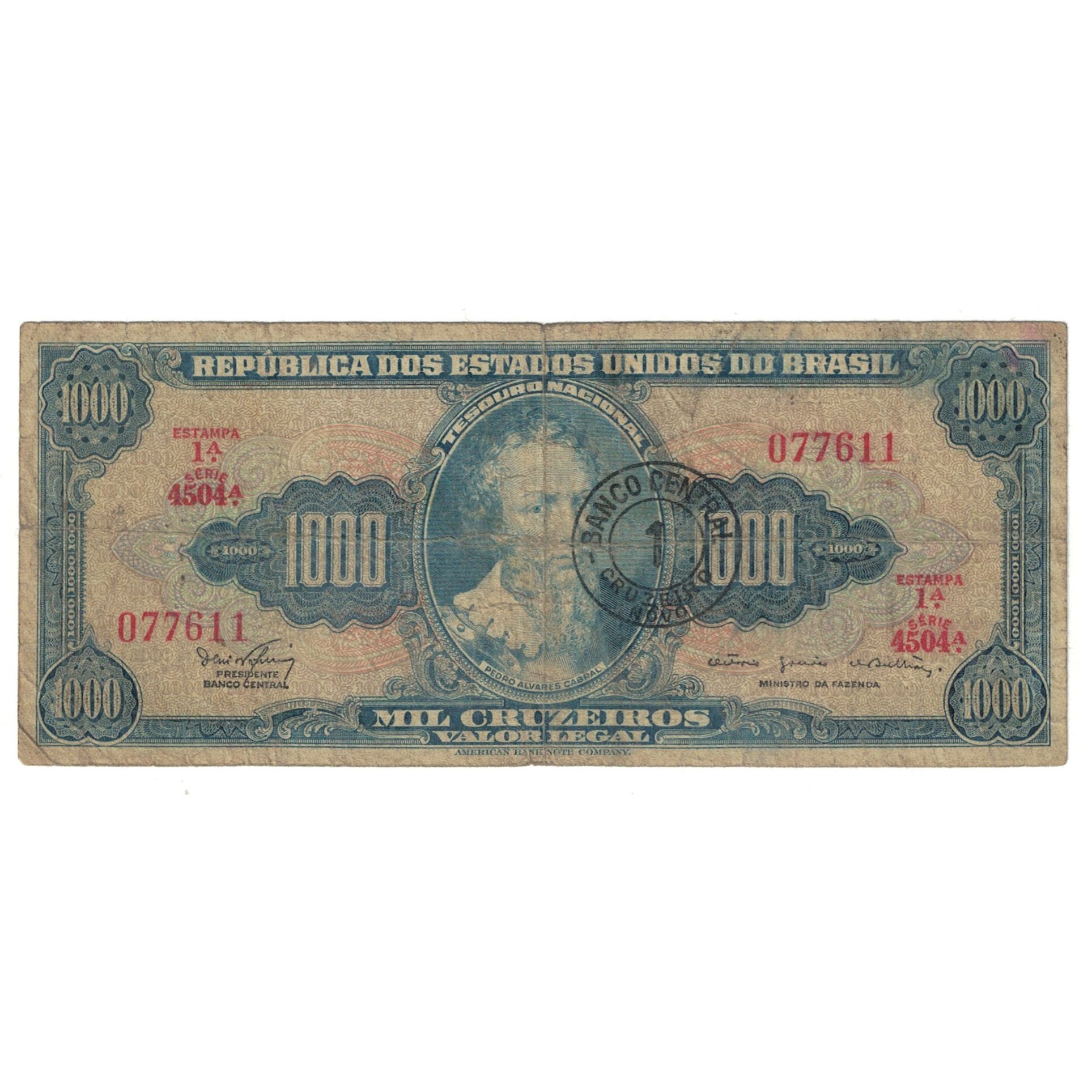 Biljet, Brazilië, 1 Cruzeiro Novo on 1000 Cruzeiros, KM:187b, TB