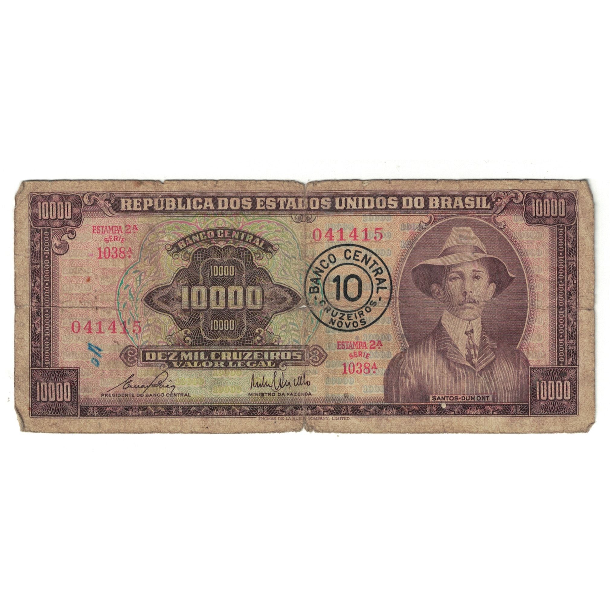 Geldschein, Brasilien, 10 Cruzeiros Novos on 10,000 Cruzeiros, Undated (1966)