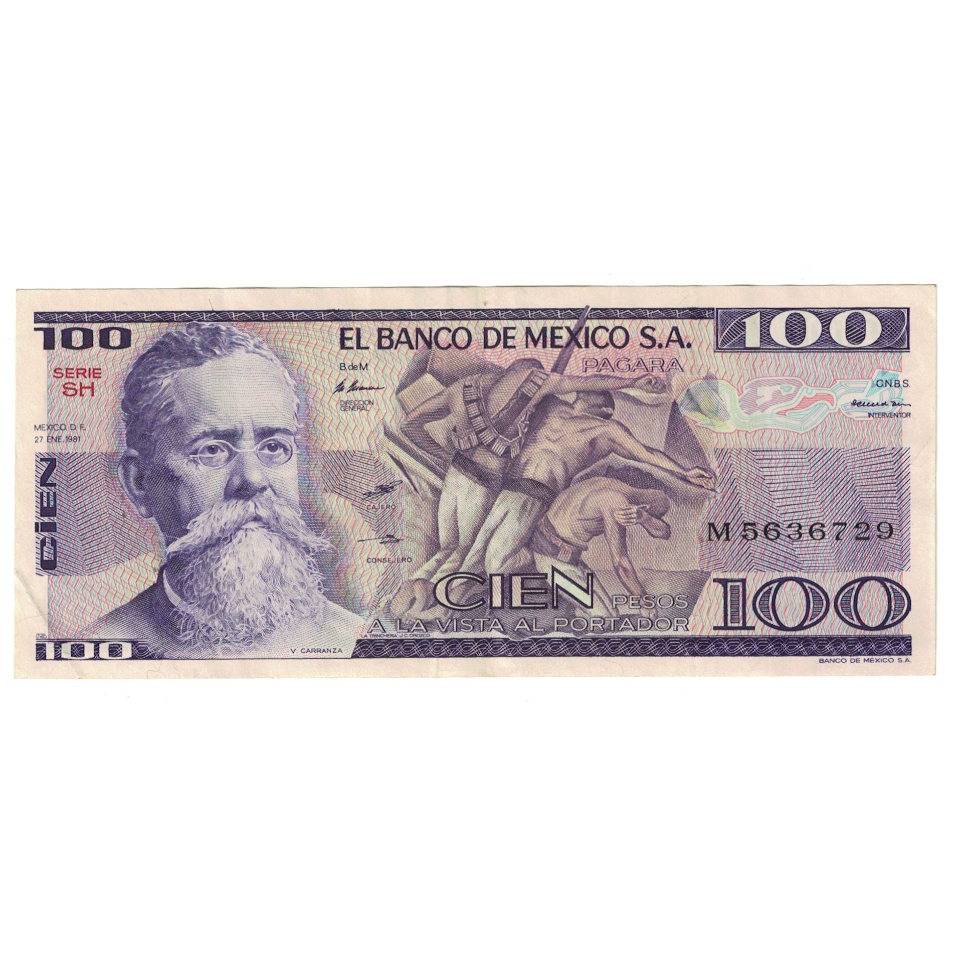 Nota, México, 100 Pesos, 1987, KM:74c, AU(55-58)