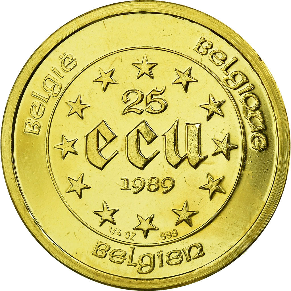Coin, Belgium, 25 Ecu, 1989, Brussels, MS(60-62), Gold, KM:173