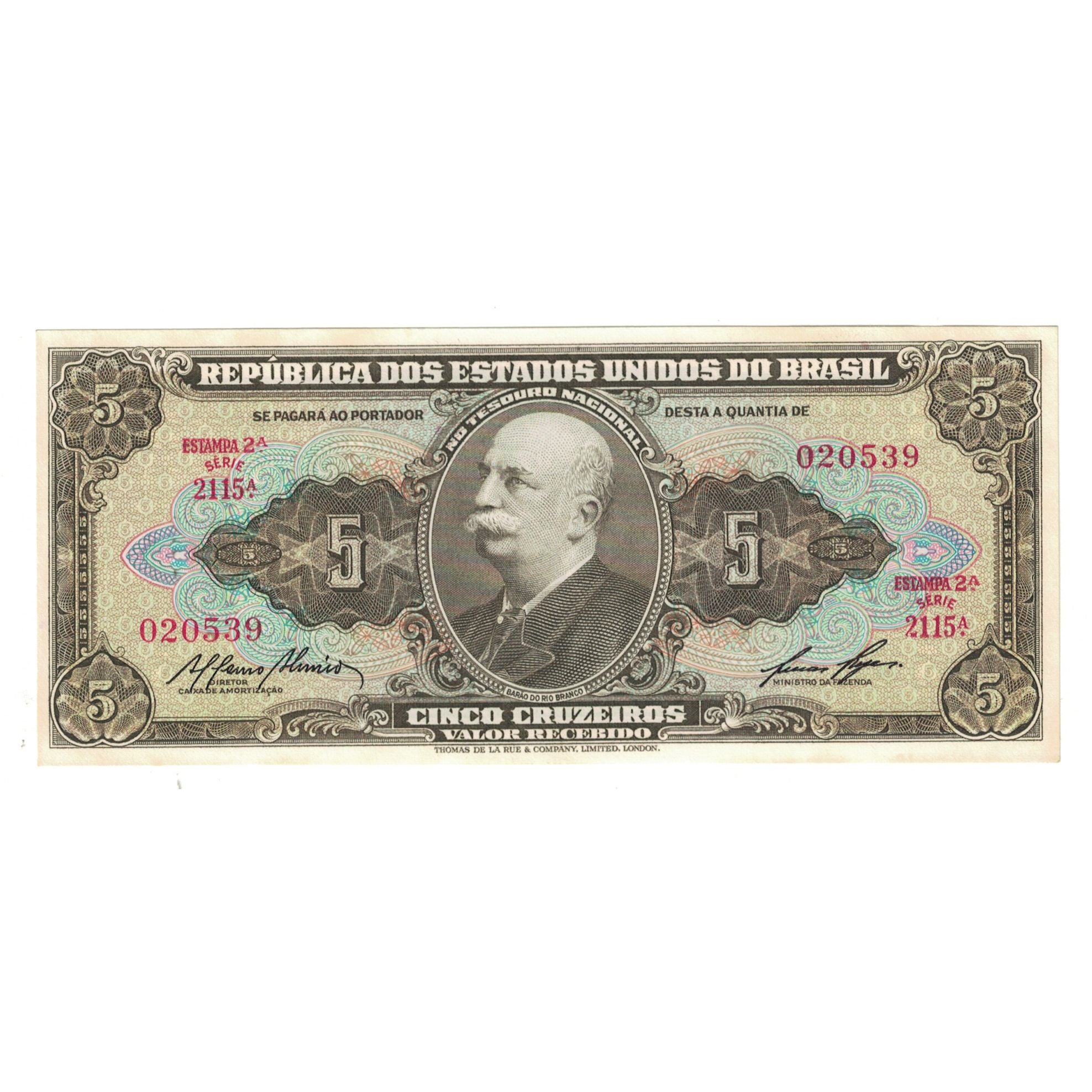Nota, Brasil, 5 Cruzeiros, KM:158c, UNC(63)