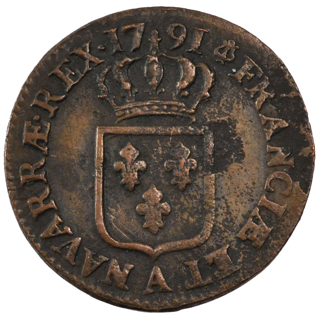 FRANCE, Sol, 1791, Paris, EF(40-45), Copper, Gadoury #350, 12.17
