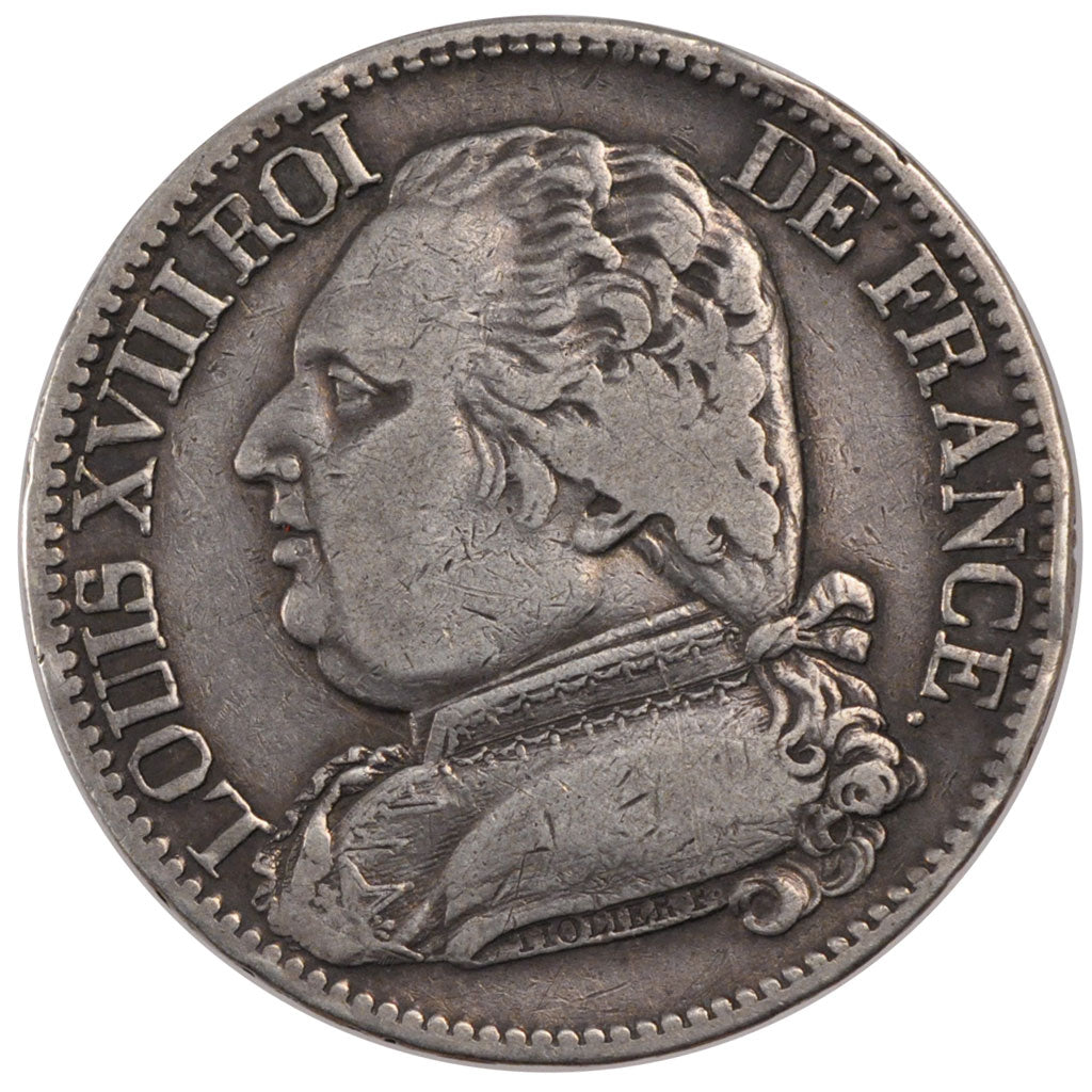 FRANCE, Louis XVIII, 5 Francs, 1814, Perpignan, KM #702.11, VF(30-35), Silver,..