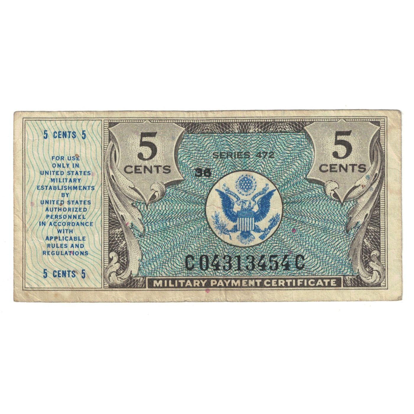 Nota, Estados Unidos da América, 5 Cents, KM:M15a, EF(40-45)