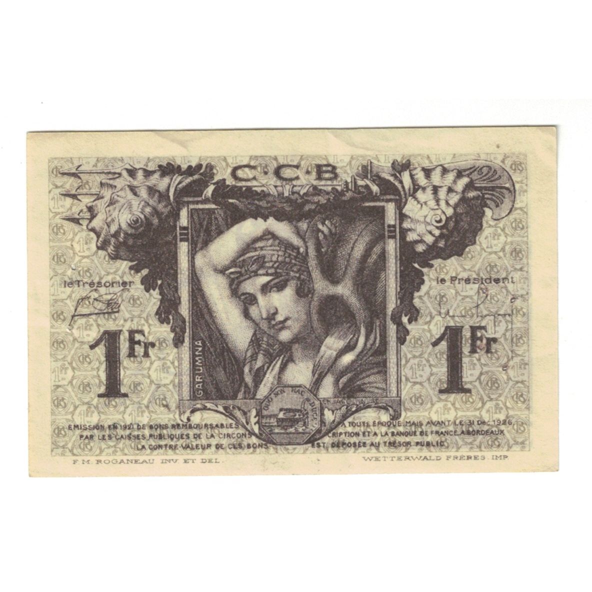 Frankreich, 1 Franc, Monnaie de nécessité, 1921, SERIE 9 005538, BORDEAUX, VZ