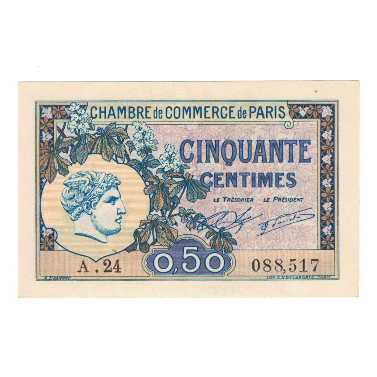 Francia, 50 Centimes, PIROT 97.31, 1922, A.24 088517, PARIS, SC