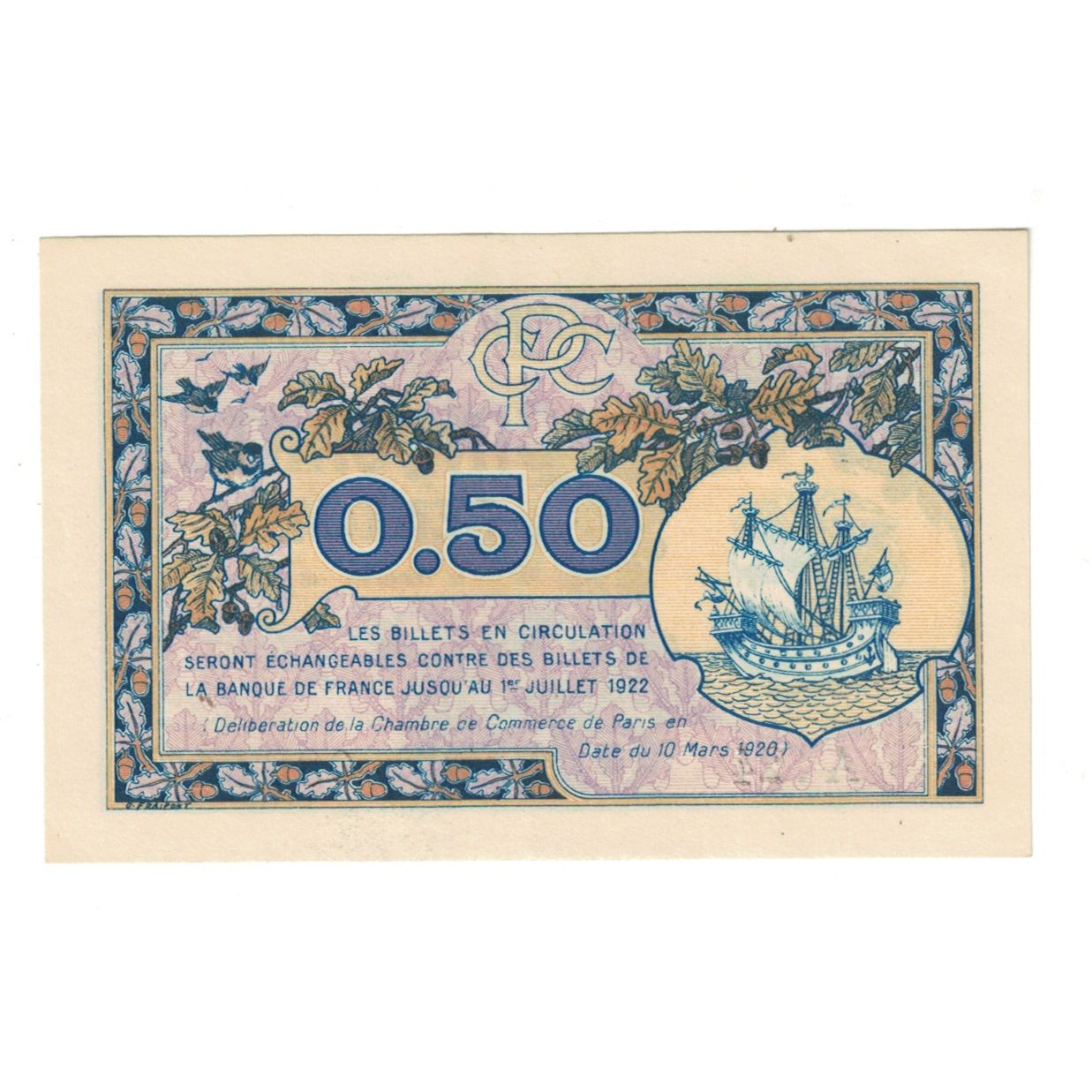Francia, 50 Centimes, PIROT 97.31, 1922, A.24 088517, PARIS, SC