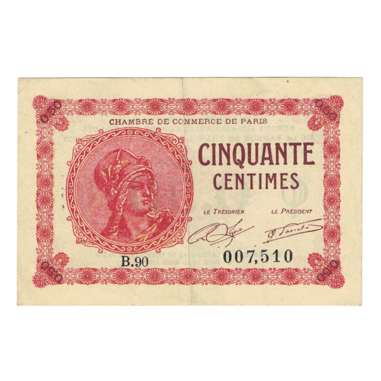 France, 50 Centimes, Other, 1920, B.90, PARIS, AU(55-58)