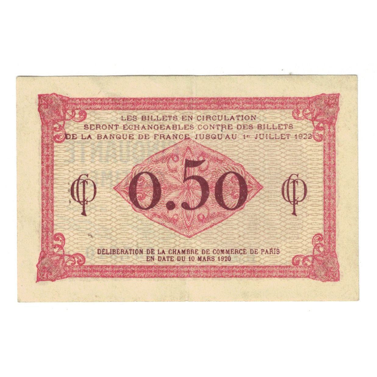 France, 50 Centimes, Other, 1920, B.90, PARIS, AU(55-58)