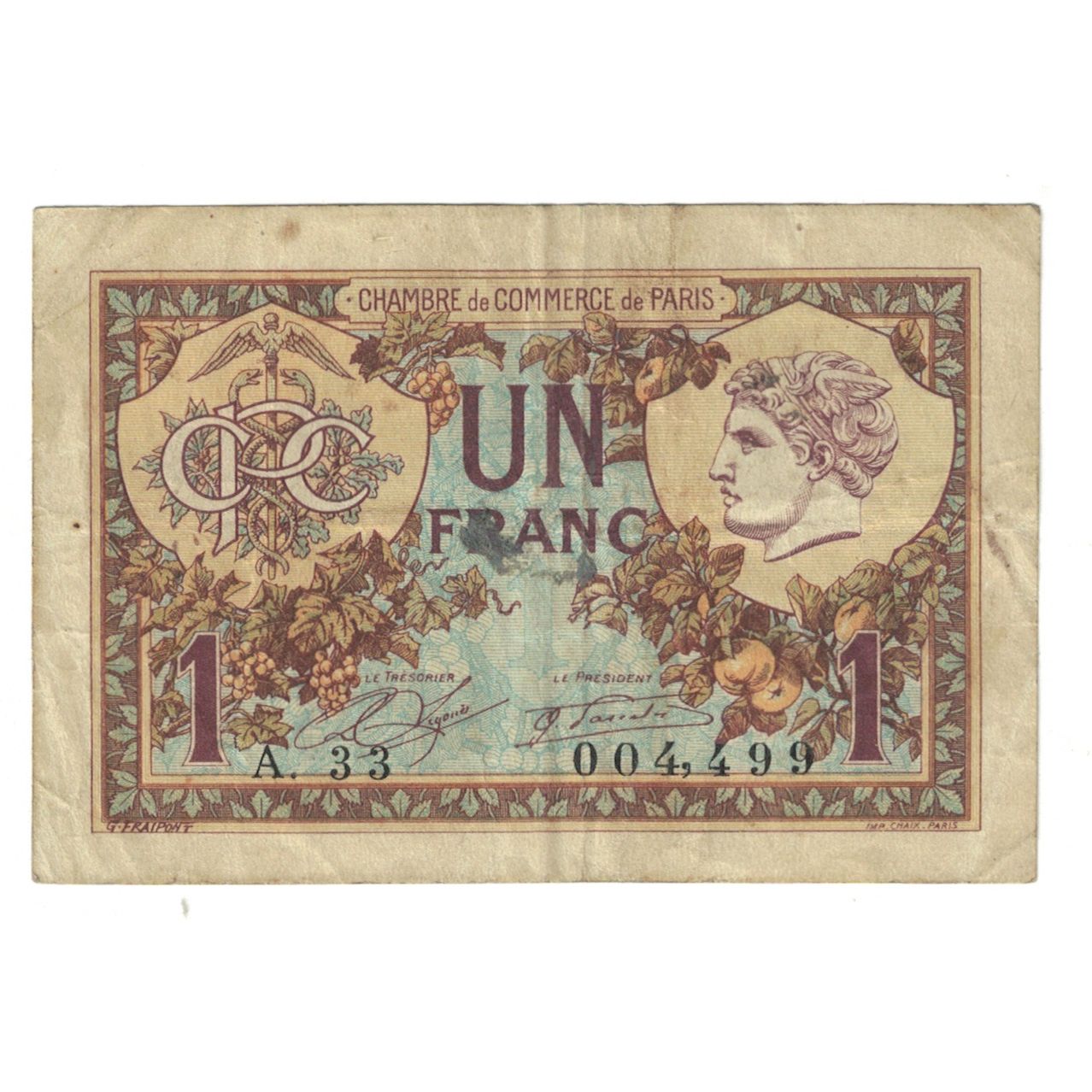 France, 1 Franc, PIROT 97.36, 1920, A.33, PARIS, TB+