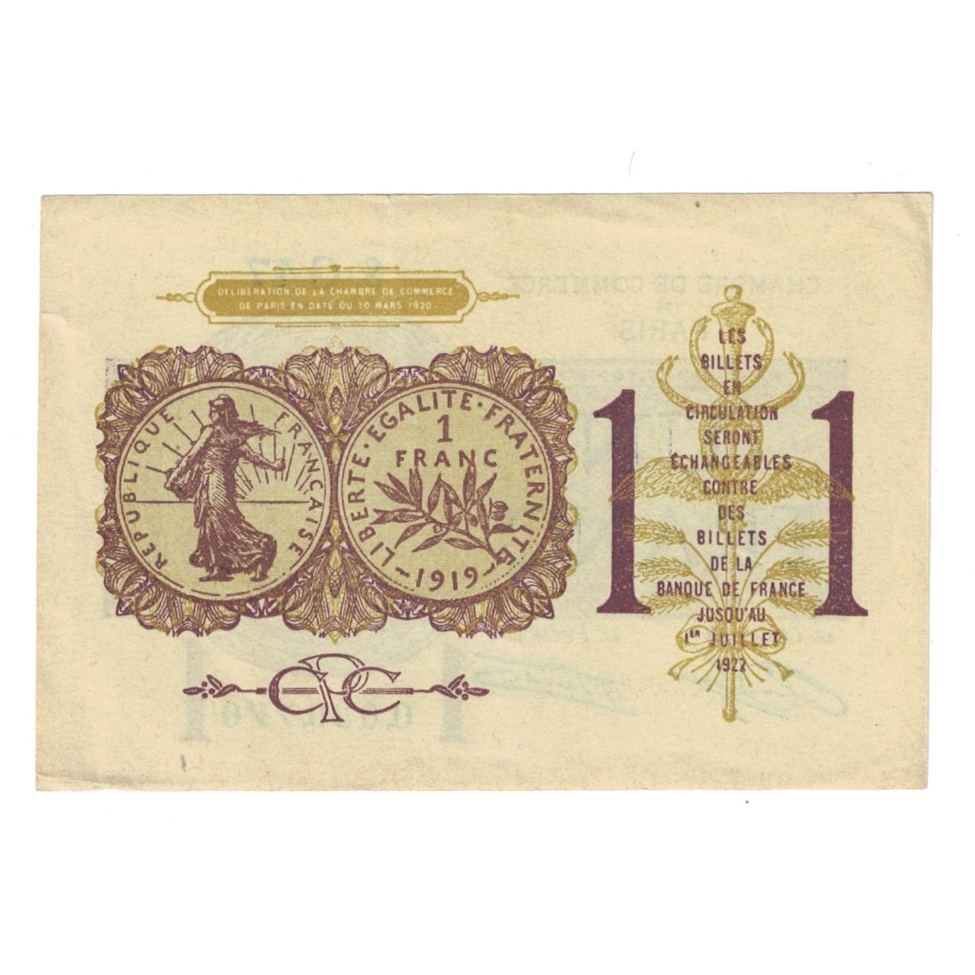 Francia, 1 Franc, 1922, S.G47, PARIS, MBC