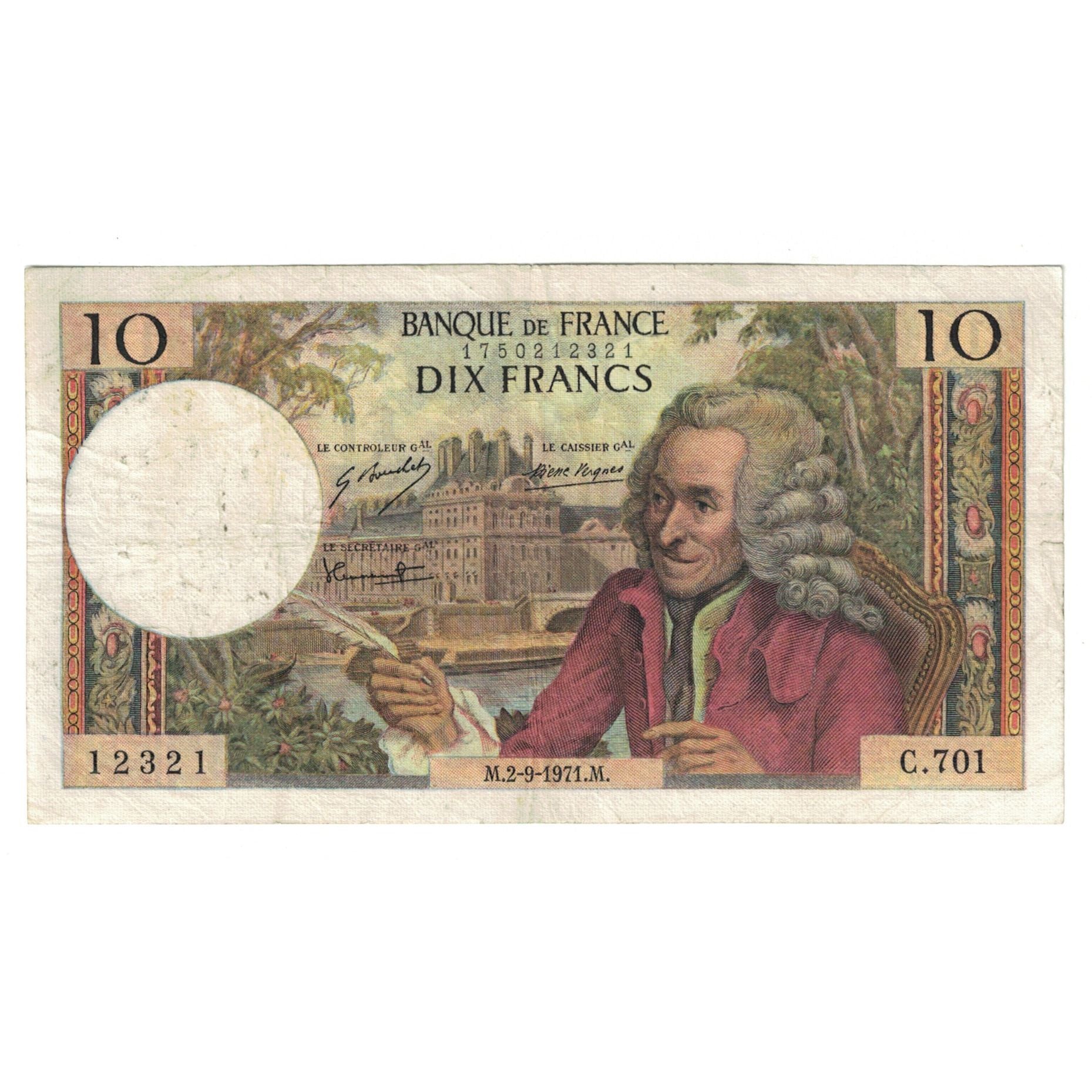 Francia, 10 Francs, Voltaire, 1971, C.701, MBC, Fayette:62.51, KM:147d
