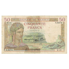 Frankrijk, 50 Francs, Cérès, 1938, A.8374, TB, Fayette:18.13, KM:85b