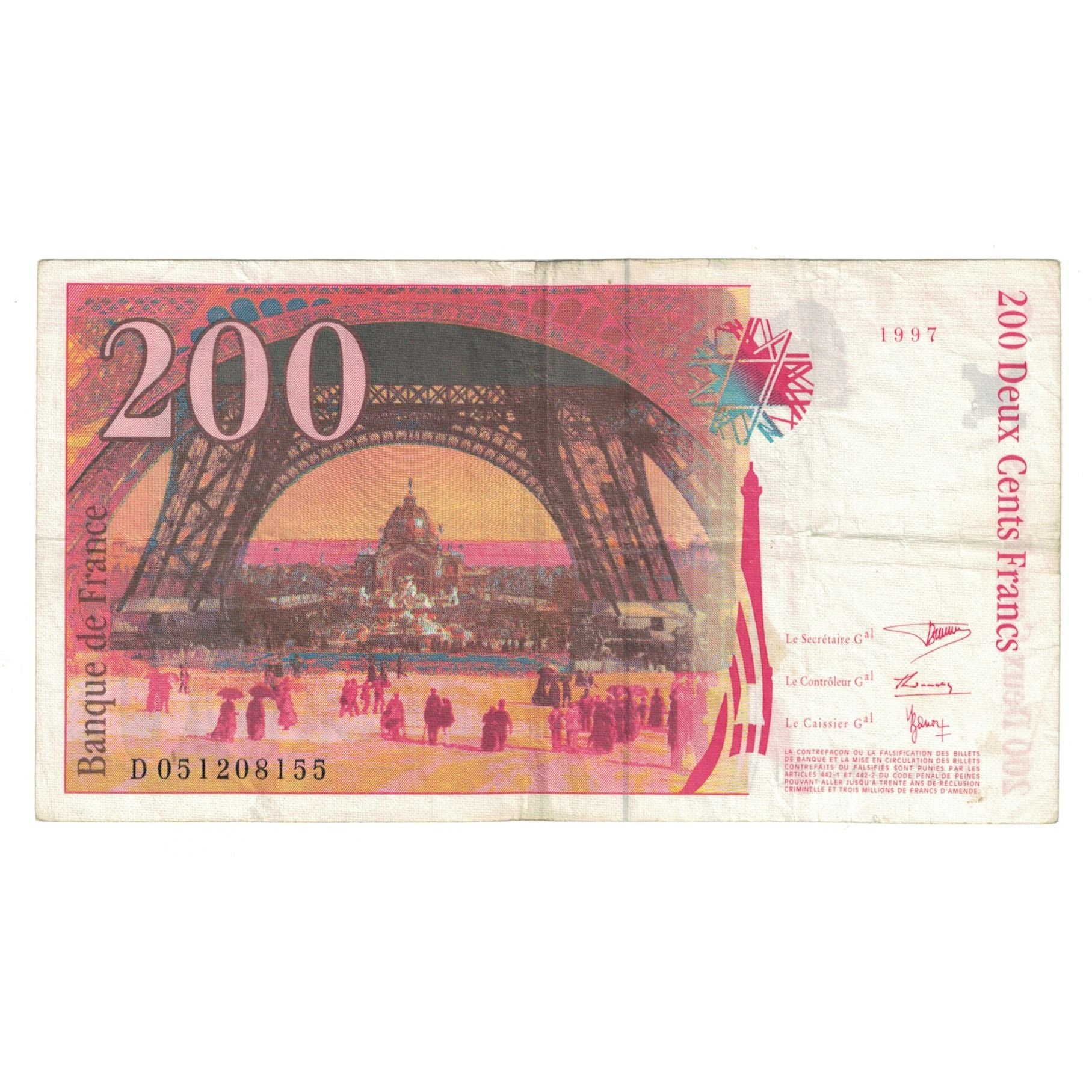 Frankrijk, 200 Francs, Eiffel, 1997, D051208155, TB, Fayette:75.4a, KM:159b