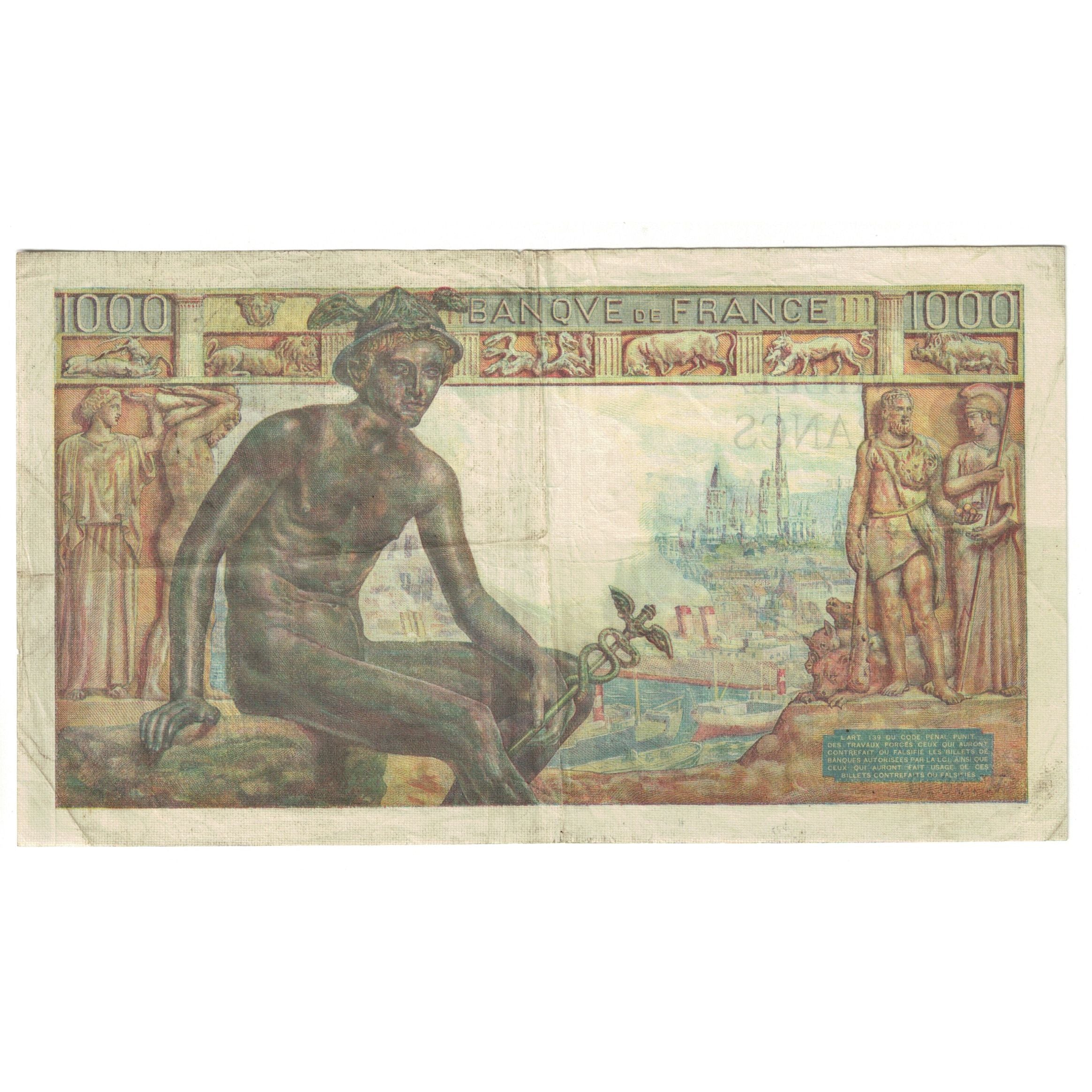 Francia, 1000 Francs, Déesse Déméter, 1943, W.3613068, BB, Fayette:40.17
