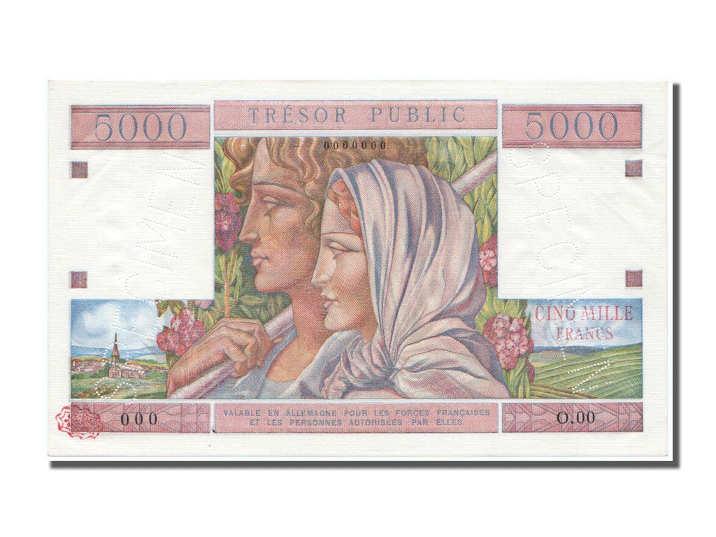 Francia, 5000 Francs, 1955-1963 Treasury, 1955, KM:M13a, FDS, Fayette:36.2