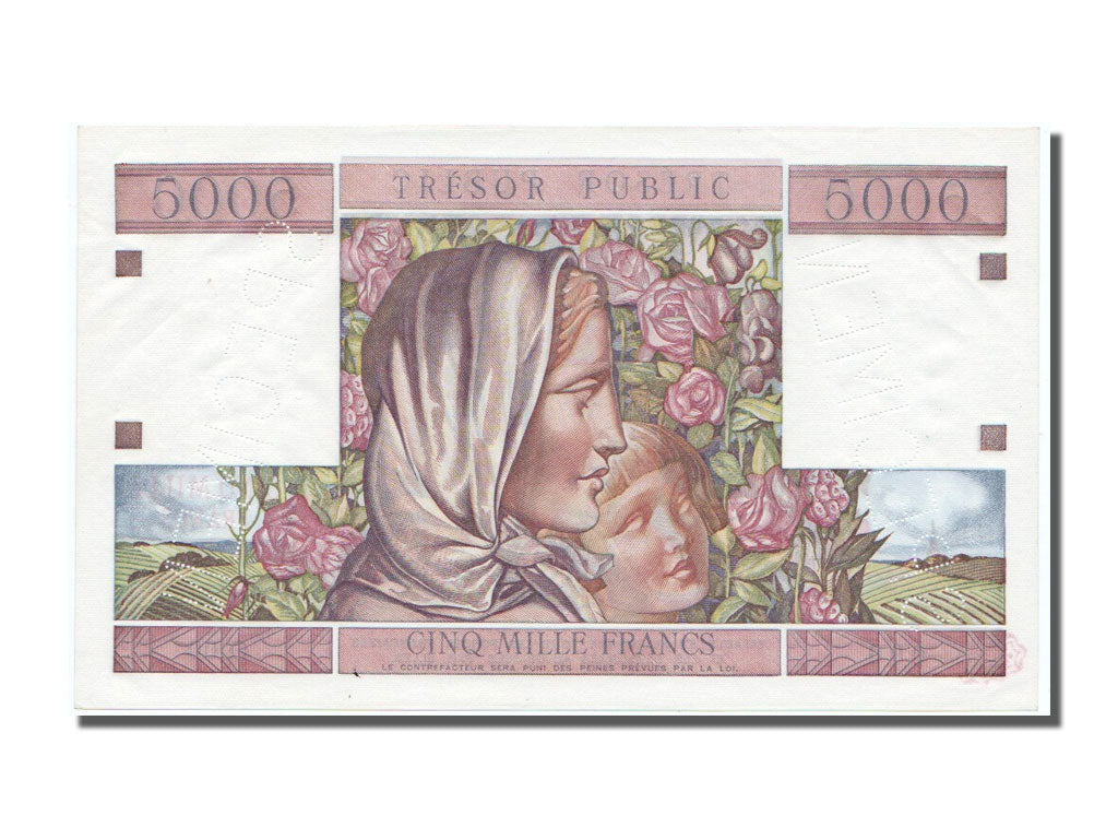 Francia, 5000 Francs, 1955-1963 Treasury, 1955, KM:M13a, FDS, Fayette:36.2