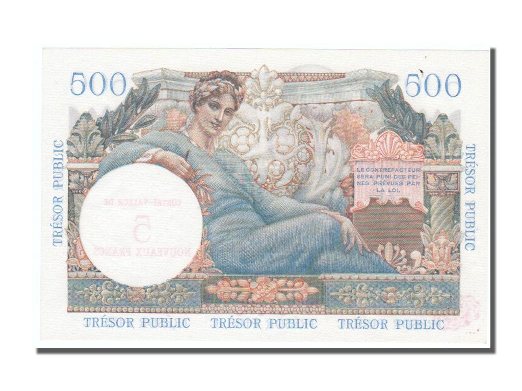 France, 5 Nouveaux Francs on 500 Francs, 1955-1963 Treasury, 1960, KM #M14,...