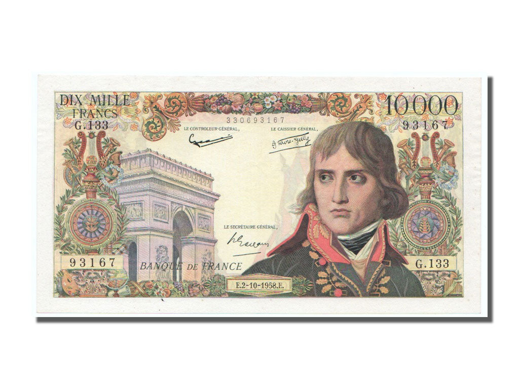 France, 10,000 Francs, 10 000 F 1955-1958 ''Bonaparte'', 1958, KM #136b,...