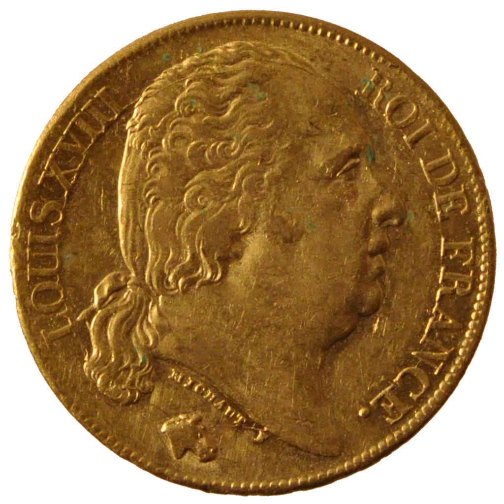 FRANCE, Louis XVIII, 20 Francs, 1819, Paris, KM #712.1, AU(55-58), Gold,...