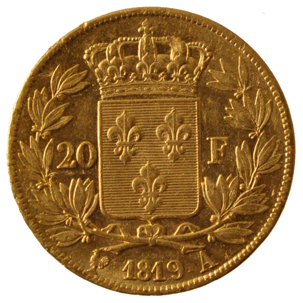 FRANCE, Louis XVIII, 20 Francs, 1819, Paris, KM #712.1, AU(55-58), Gold,...