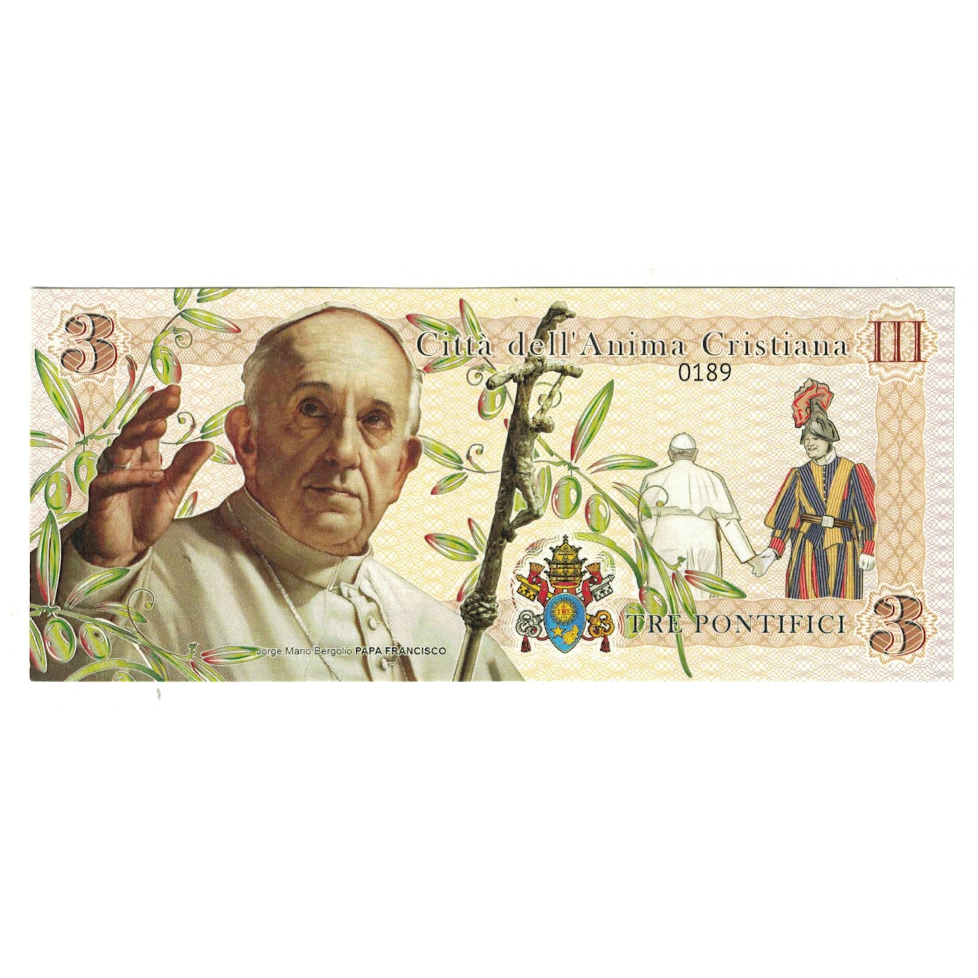 Banknote, Italy, Tourist Banknote, 2018, BANCA NATIONAL DEI VALORI 3 PONTIFICI