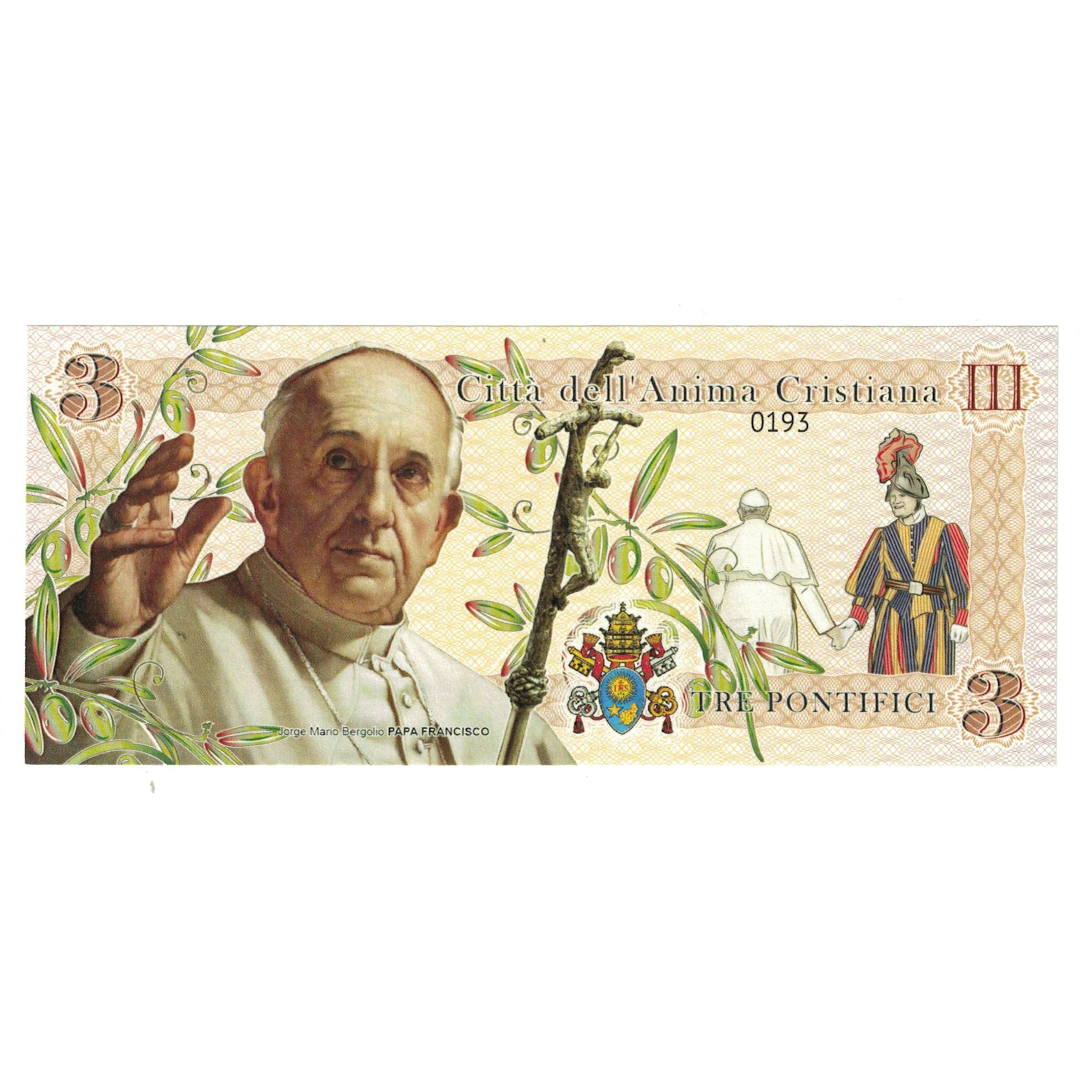 Banknote, Italy, Tourist Banknote, 2018, BANCA NATIONAL DEI VALORI 3 PONTIFICI