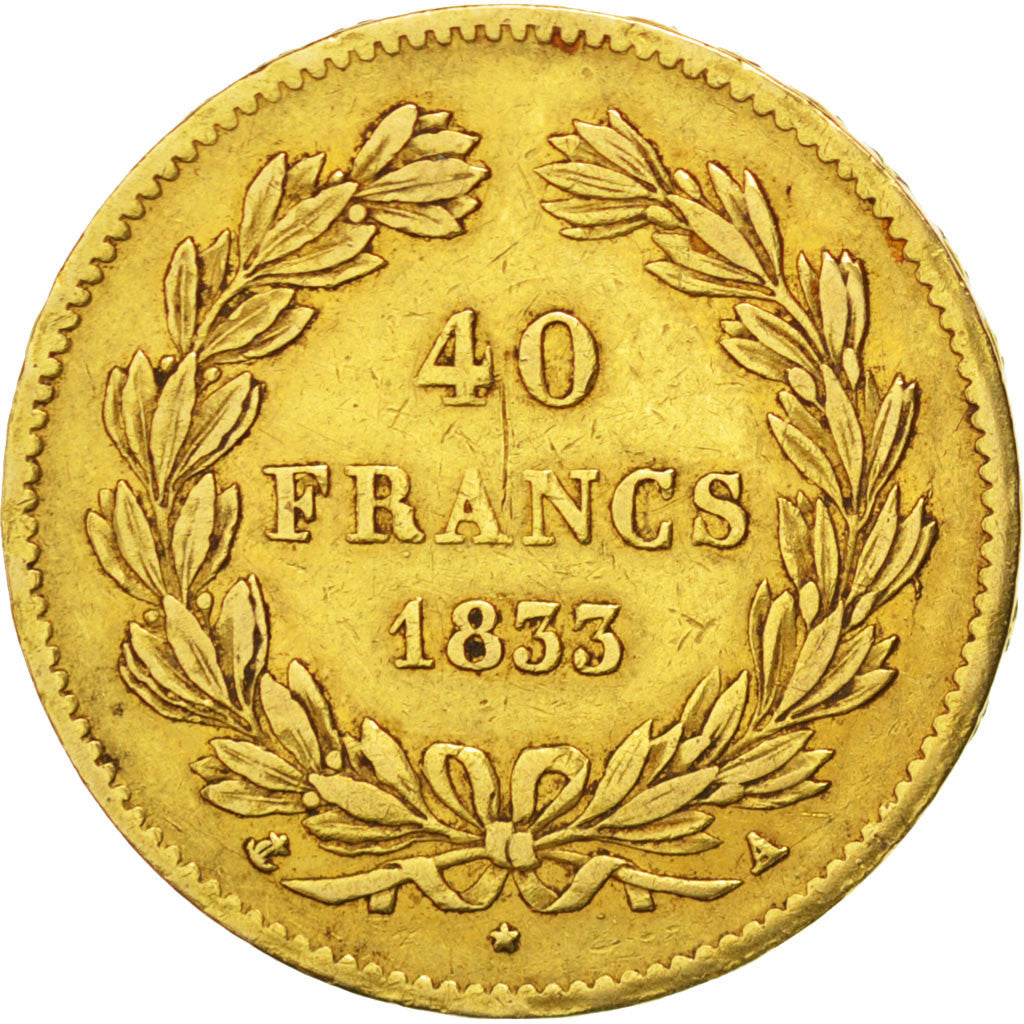 FRANCE, Louis-Philippe, 40 Francs, 1833, Paris, KM #747.1, EF(40-45), Gold,...