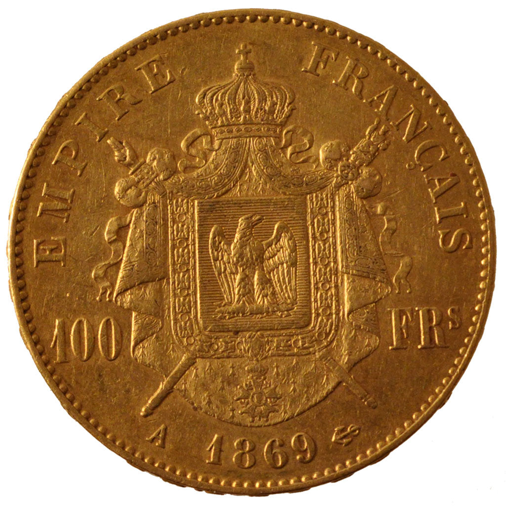 FRANCE, Napoléon III, 100 Francs, 1869, Paris, KM #802.1, AU(50-53), Gold, G...