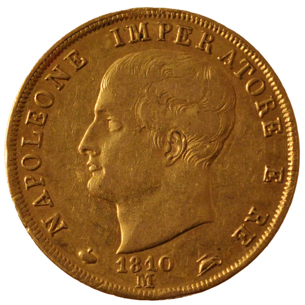 ITALIAN STATES, 40 Lire, 1810, Milan, KM #12, AU(50-53), Gold, 12.91