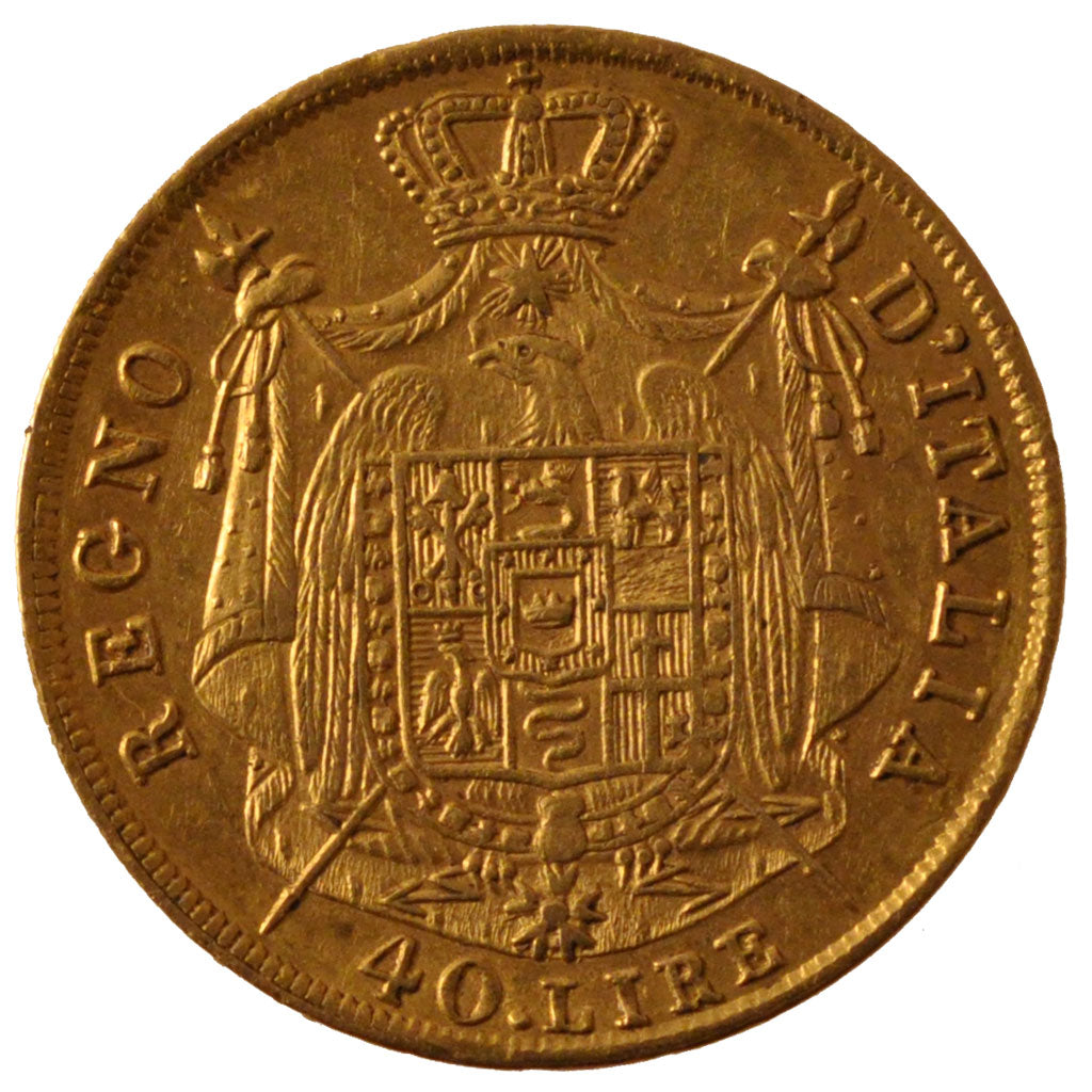 ITALIAN STATES, 40 Lire, 1810, Milan, KM #12, AU(50-53), Gold, 12.91