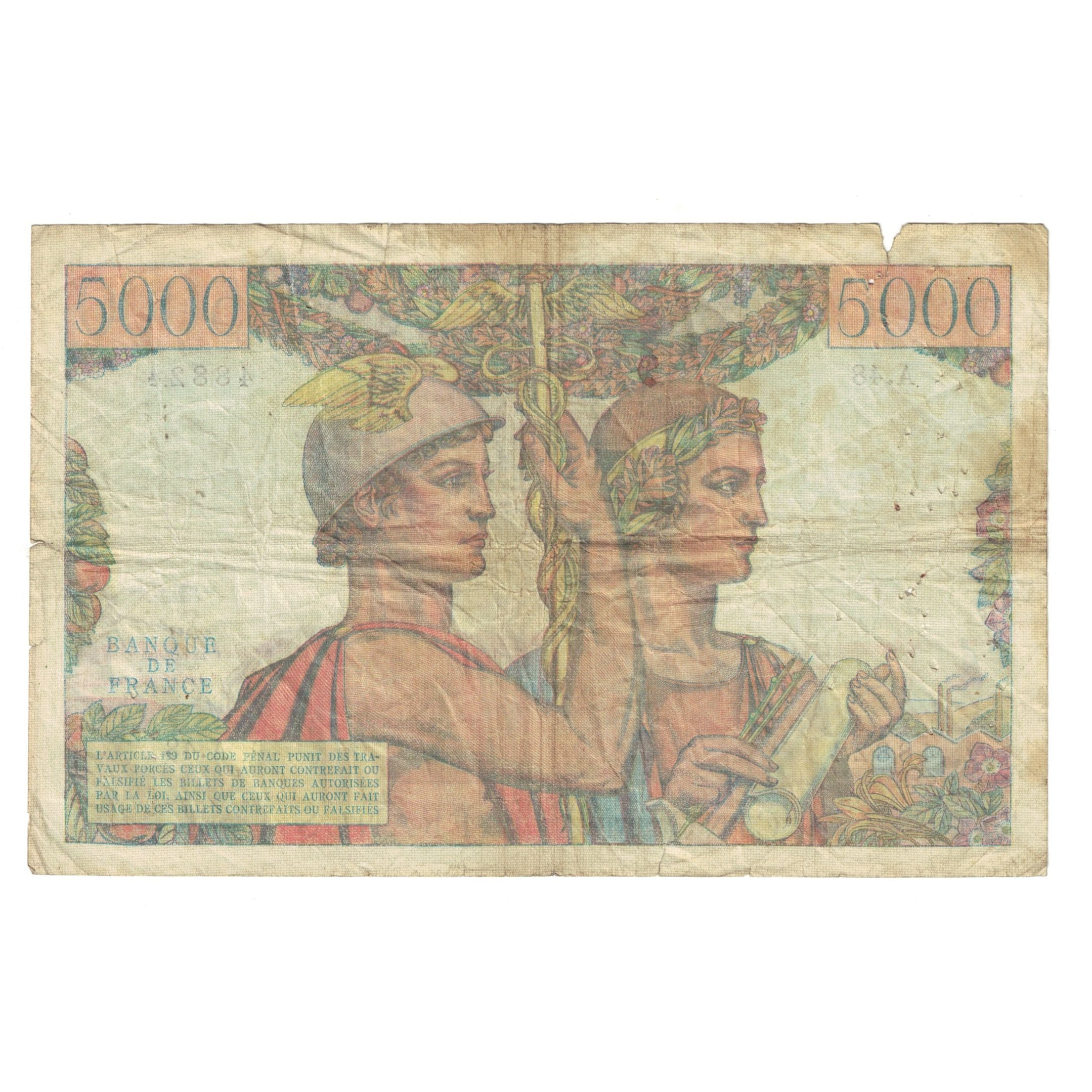 France, 5000 Francs, Terre et Mer, 1951, A.4848824, VF(20-25), Fayette:48.3
