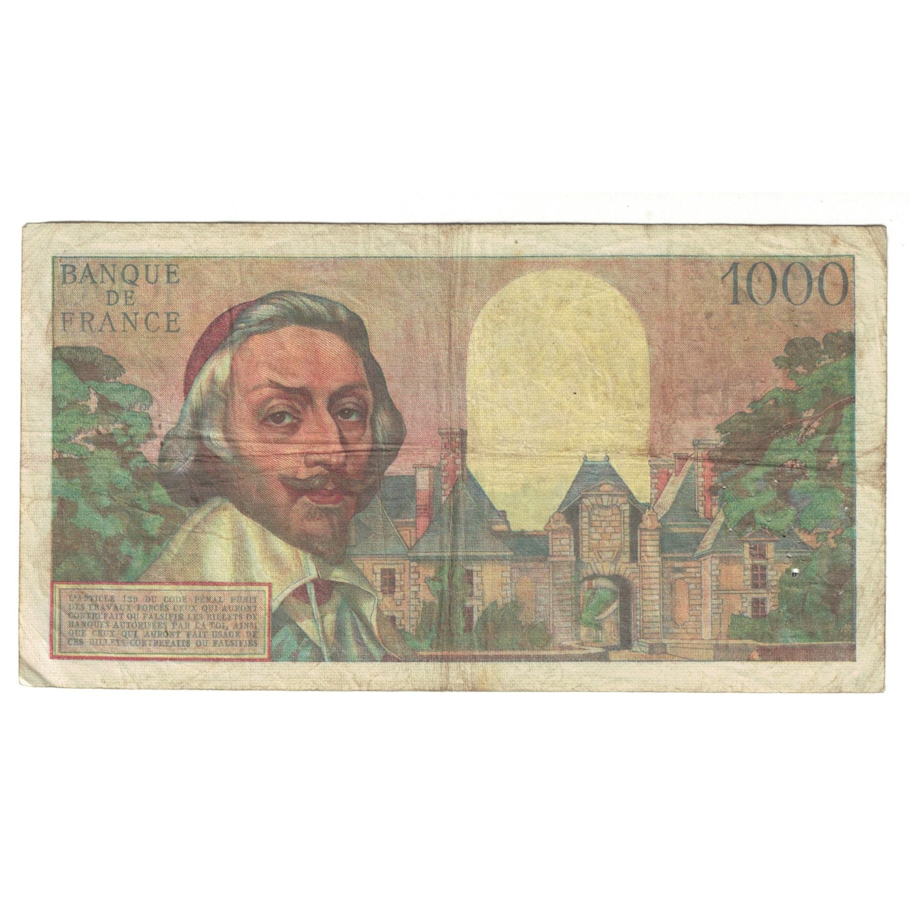 France, 1000 Francs, Richelieu, 1955, G.19019020, VF(30-35), Fayette:42.15