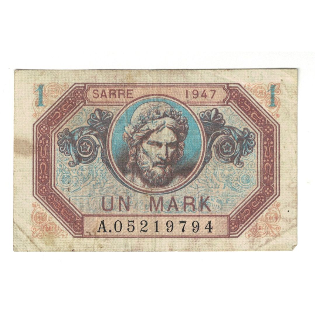 Saar, 1 Mark, 1947, A.05219794, VF(20-25), Fayette:44.1, KM:3