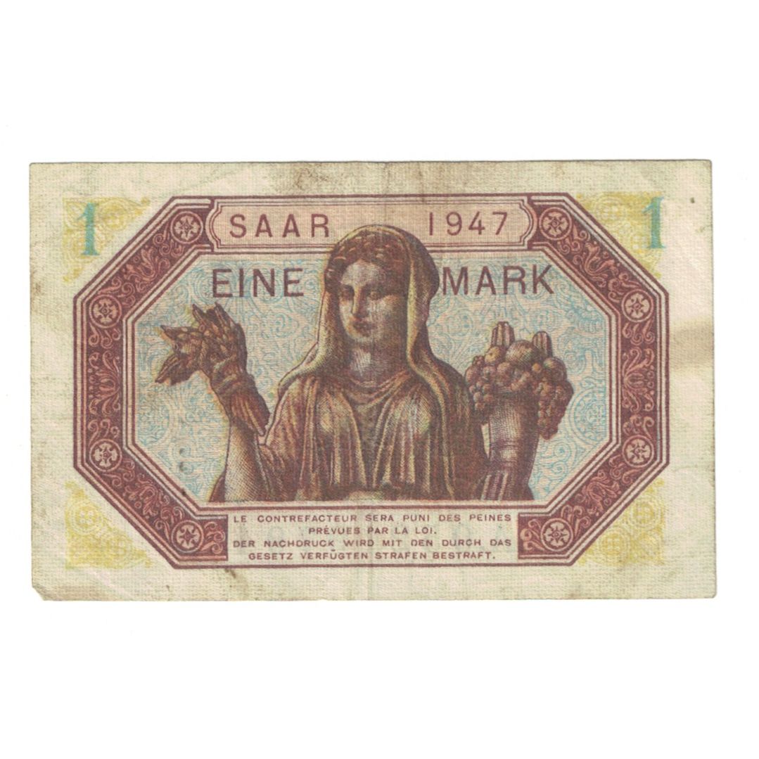 Saar, 1 Mark, 1947, A.05219794, VF(20-25), Fayette:44.1, KM:3