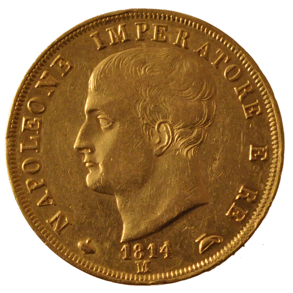 ITALIAN STATES, 40 Lire, 1814, Milan, KM #12, EF(40-45), Gold, 12.88